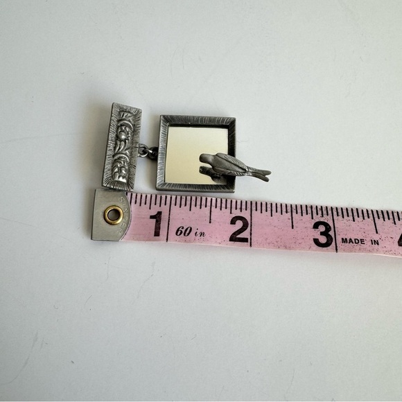 Vintage Bird Mirror Brooch Silver Tone Sparrow Pin Swallow Dove JJ Jonette - Picture 8 of 8